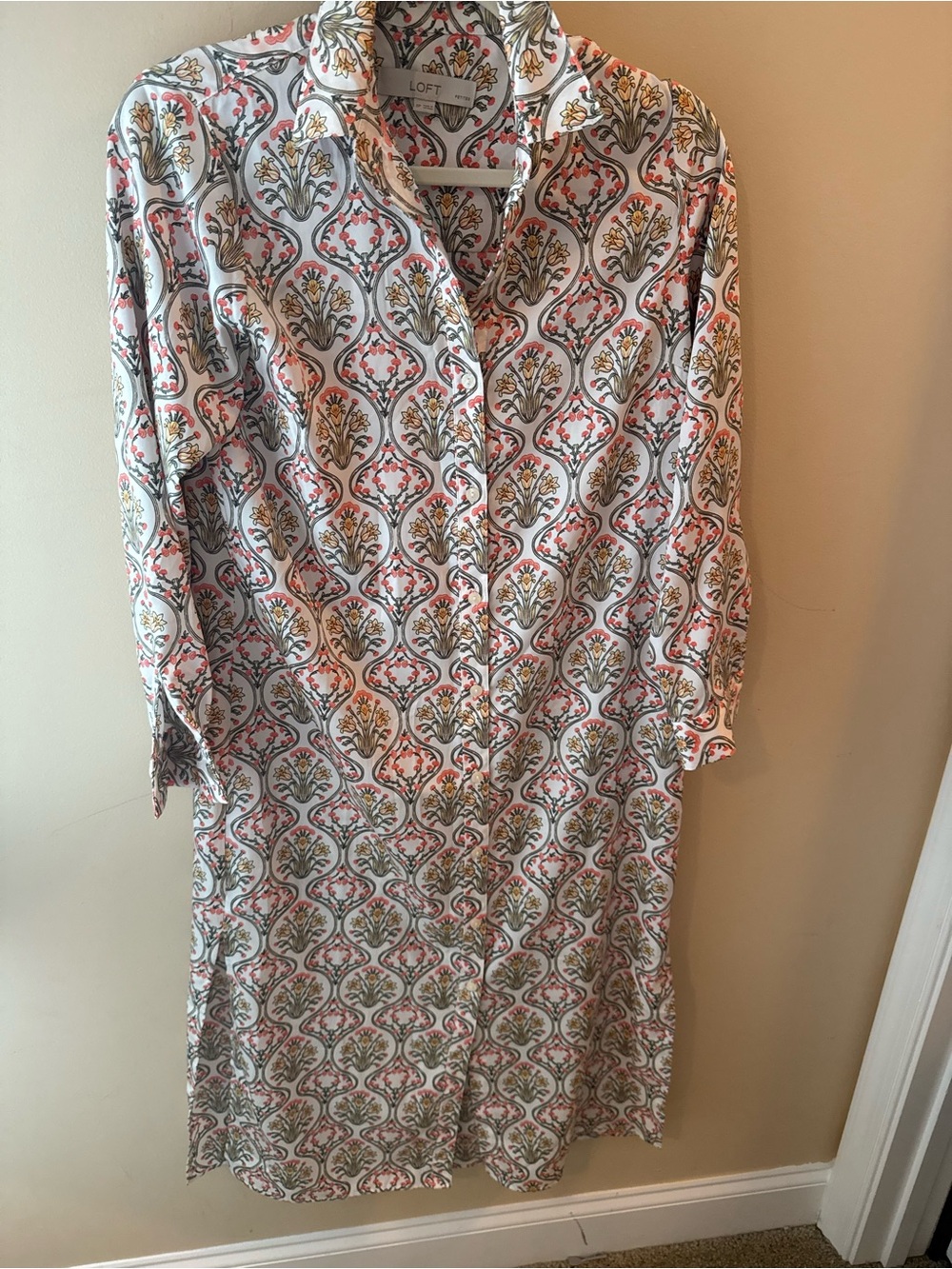 LOFT Blockprint blossom collared button down Maxi Dress size 0P